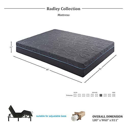 Lexicon Radley 11-Inch Gel Infused Memory Foam Hybrid Mattress, Queen, Gray