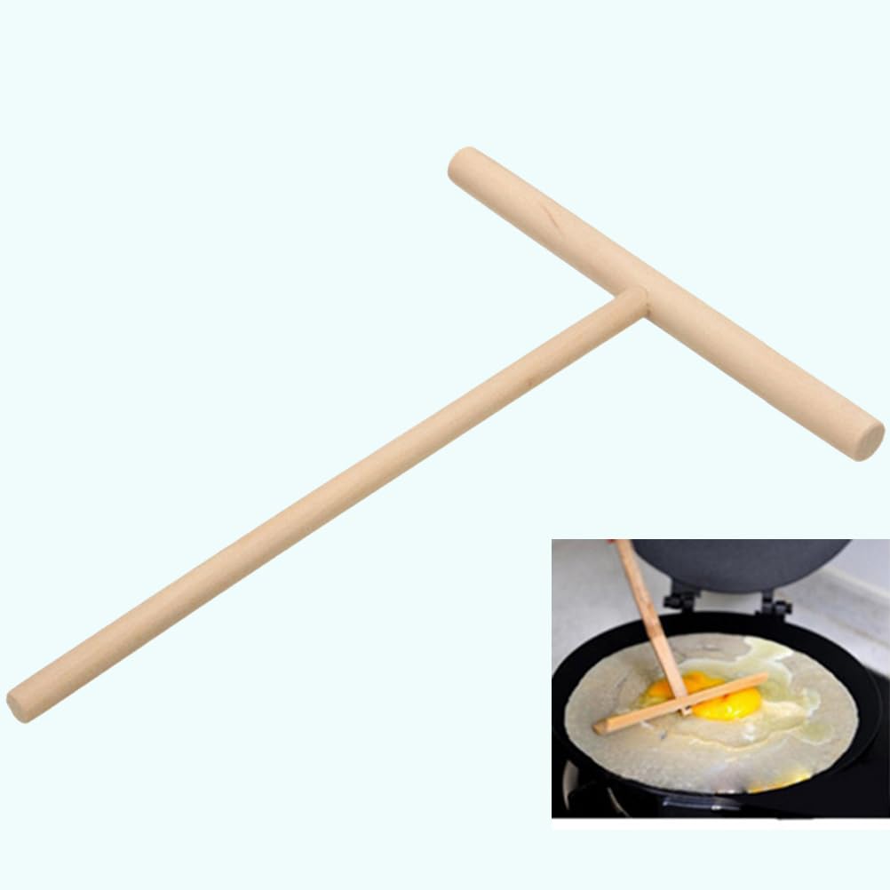 Hemoton Wooden T Shape Crepe Spreader Natural Wooden T-Shaped Tool for Crepes Wooden Crepe Maker Pancake Maker Tool