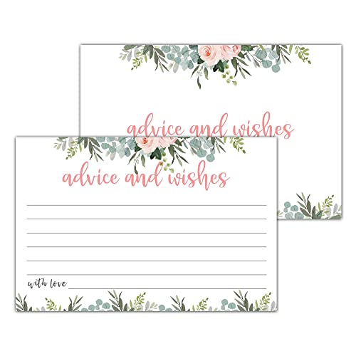 Greenery Floral Advice And Wishes Cards, Blank Well Wishes for Wedding, Bridal, Mr and Mrs, Retirement, Baby Shower Graduation Party,Rehearsal Dinner, Words of Wisdom, 25 Cards (bb002-JYK 002)