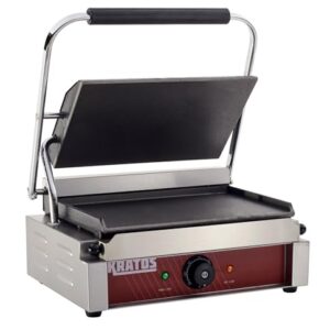 Kratos Commercial Electric Panini Sandwich Grill with Smooth Plates, 14" x 9" Cooking Surface, Commercial Countertop Panini Press, 120V, 1750W (29Y-021)