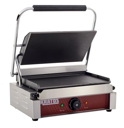 Kratos Commercial Electric Panini Sandwich Grill with Smooth Plates, 14" x 9" Cooking Surface, Commercial Countertop Panini Press, 120V, 1750W (29Y-021)