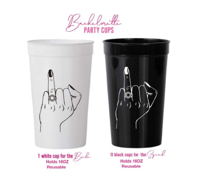 Bach Bride Bachelorette Party Decorations Ring Finger Reusable Cups - 12 Stadium Cups | Bridal Shower Gift, Bridesmaid Favors