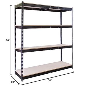 Shelving Inc. 24" d x 36" w x 84" h - 4-Shelf Black Heavy Duty Boltless Shelving Starter Unit - No Decking, Weight Capacity 1,400lbs Per Shelf