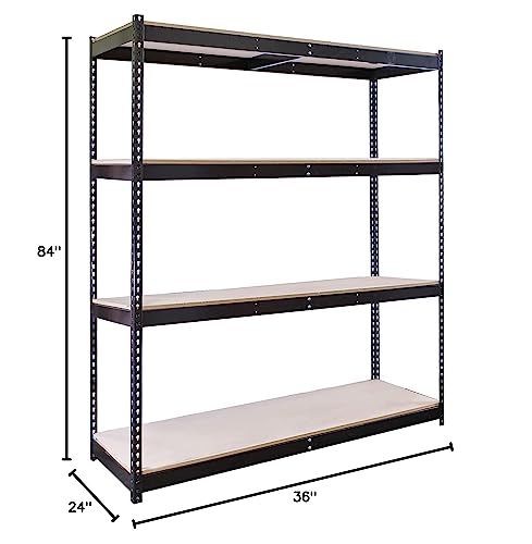 Shelving Inc. 24" d x 36" w x 84" h - 4-Shelf Black Heavy Duty Boltless Shelving Starter Unit - No Decking, Weight Capacity 1,400lbs Per Shelf