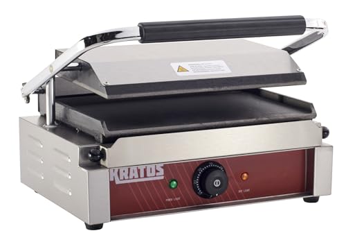 Kratos Commercial Electric Panini Sandwich Grill with Smooth Plates, 14" x 9" Cooking Surface, Commercial Countertop Panini Press, 120V, 1750W (29Y-021)