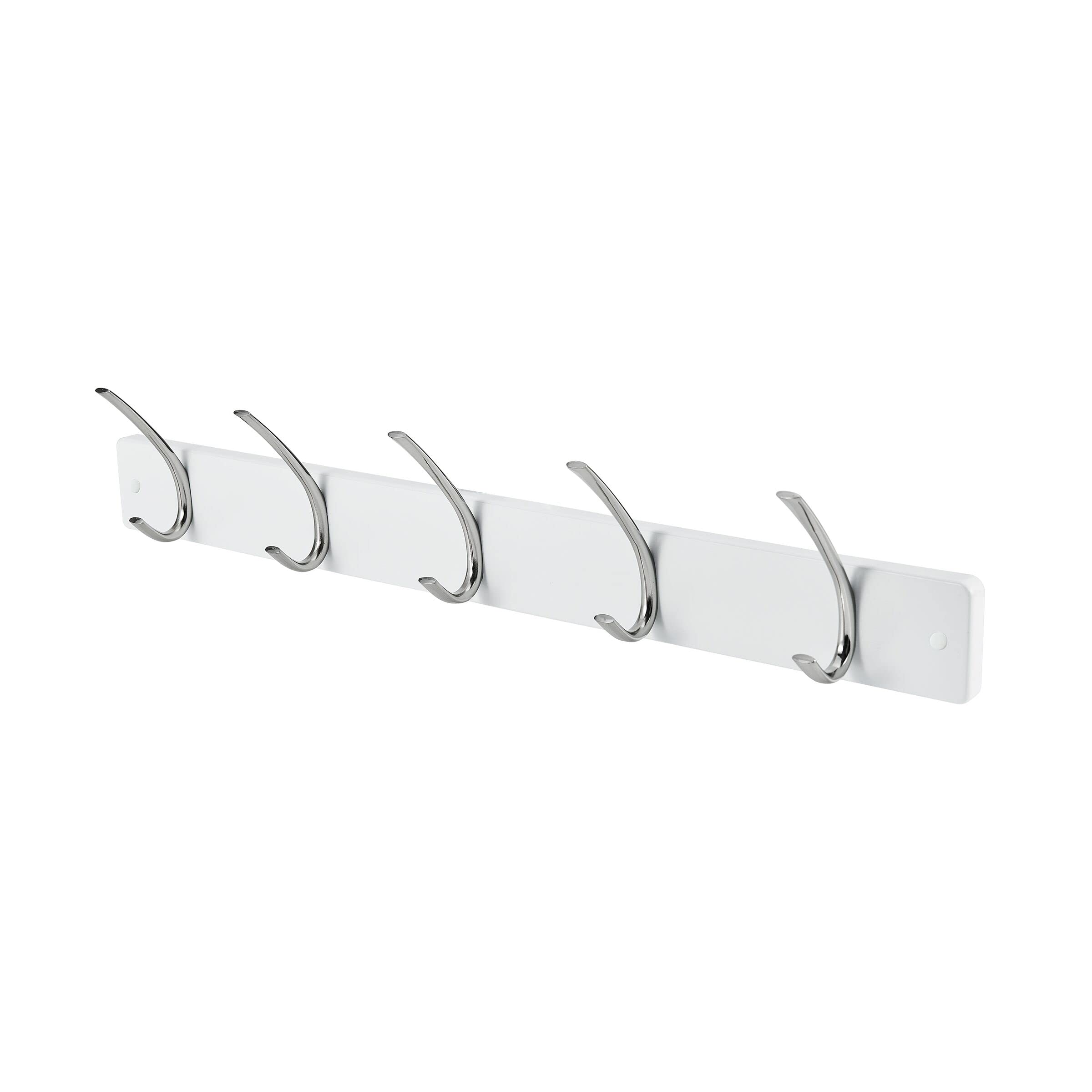 MELANNCO Wall Mounted Coat Rack for Entry Way, Bathroom, Bedroom, Laundry Room, Closet, Office, Garage, Each Hook Supports 7lbs, 5 Hook, White