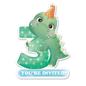 opomzk cute dinosaur 3rd party invitations with envelopes, 20 set dinosaur three shaped invitations third birthday kids party invites supplies favors, double-sided