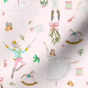 Spoonflower Fabric - Nutcracker Ballet Pink Winter Holiday Christmas Watercolor Swan Fairy Printed on Petal Signature Cotton Fabric by The Yard - Sewing Quilting Apparel Crafts Decor