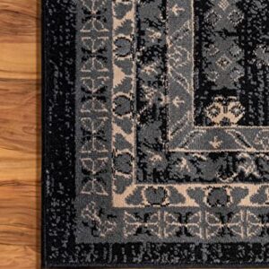 Rugs.com Heris Collection Rug – 9' x 12' Black Medium Rug Perfect for Living Rooms, Large Dining Rooms, Open Floorplans