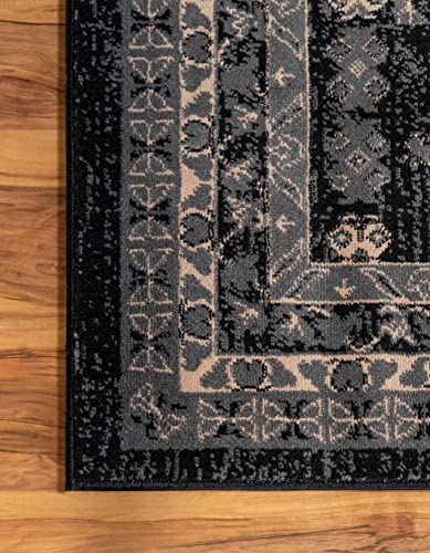 Rugs.com Heris Collection Rug – 9' x 12' Black Medium Rug Perfect for Living Rooms, Large Dining Rooms, Open Floorplans