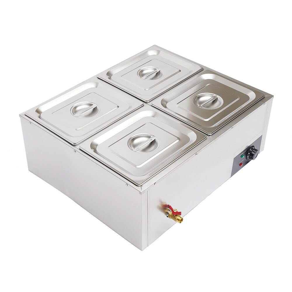 Steam Table Food Warmer 4-Pan Countertop Steam Table Buffet Warmer Temp Control Commercial Electric Bain Marie Food Warmer Large Capacity for Restaurants, Catering 850W 10.6Qt/Pan