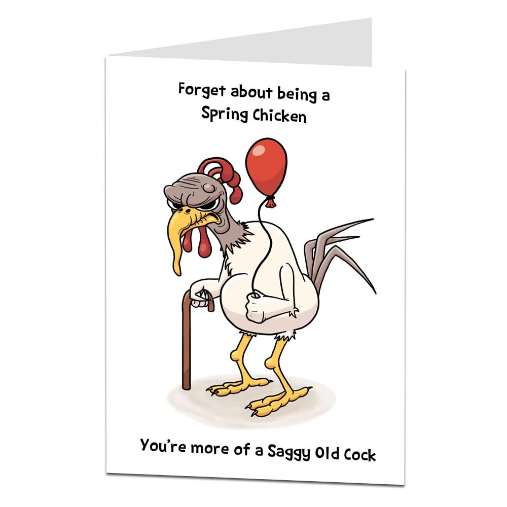 LimaLima Birthday Cards For Him Funny Rude Adult Theme Perfect For 40th 50th 60th - No Spring Chicken