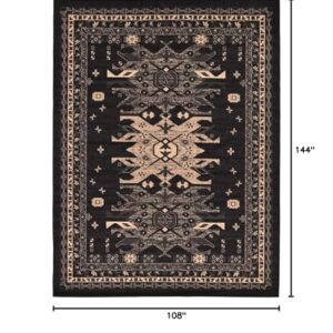 Rugs.com Heris Collection Rug – 9' x 12' Black Medium Rug Perfect for Living Rooms, Large Dining Rooms, Open Floorplans