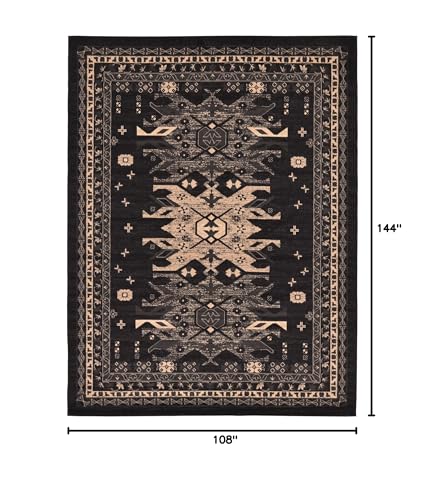 Rugs.com Heris Collection Rug – 9' x 12' Black Medium Rug Perfect for Living Rooms, Large Dining Rooms, Open Floorplans