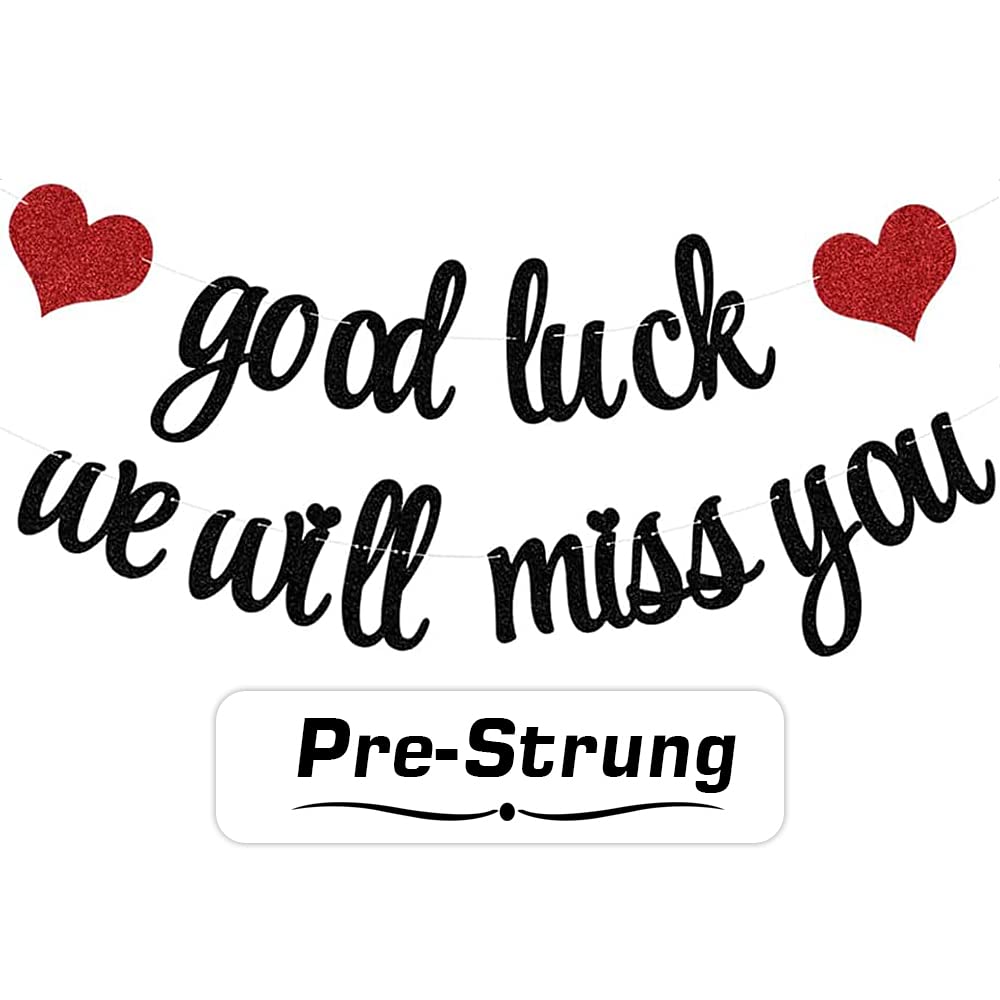 PALASASA Good Luck We will Miss You banner, Black Red Farewell Party Decoration, Retirement Party -Graduation Party Going Away Party Office Work Party Farewell Party Decorations Supplies