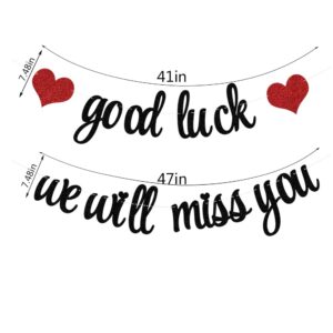 PALASASA Good Luck We will Miss You banner, Black Red Farewell Party Decoration, Retirement Party -Graduation Party Going Away Party Office Work Party Farewell Party Decorations Supplies