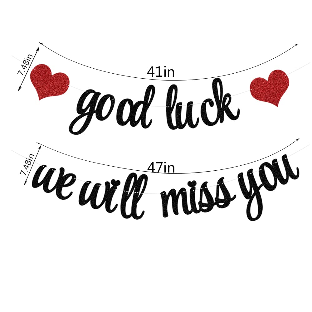 PALASASA Good Luck We will Miss You banner, Black Red Farewell Party Decoration, Retirement Party -Graduation Party Going Away Party Office Work Party Farewell Party Decorations Supplies