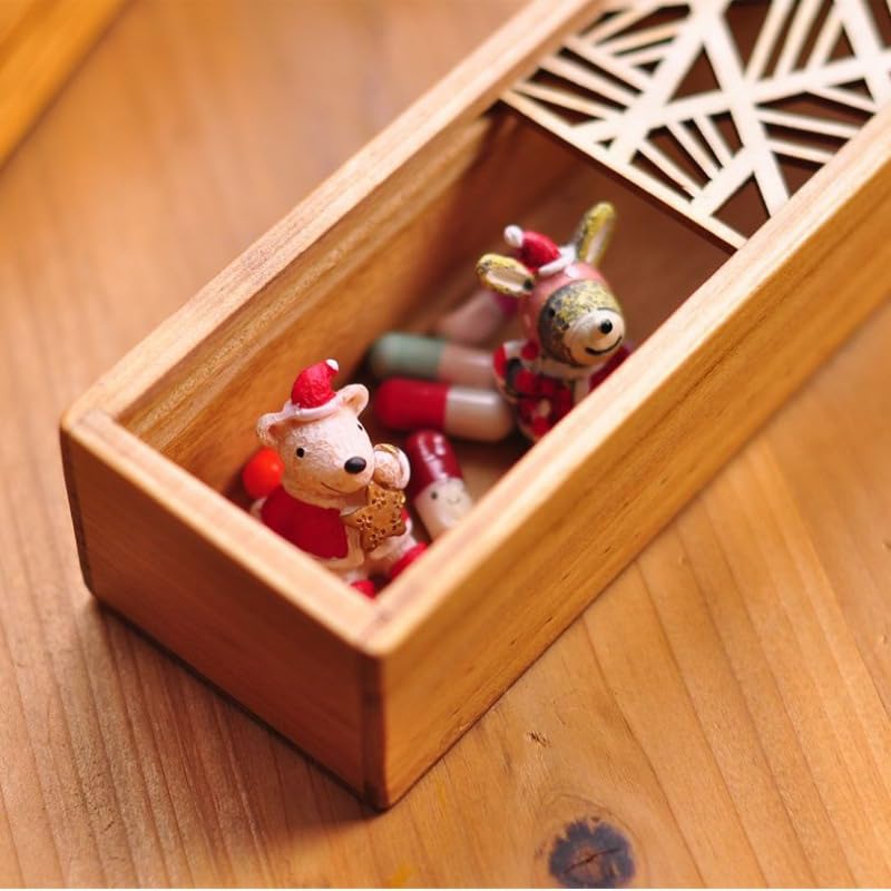 Wood Storage Organiser with Removable Cover, Pencil Case Box Wooden Penholder(Geometric Patch Type)