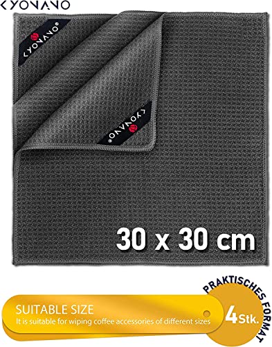 KYONANO Espresso Accessories - Barista Micro Cleaning Towels 4 Pack - Make The Perfect Coffee or Espresso - Coffee Accessories for Barista to Clean Steam Wand Coffee or Espresso Machine(12''x12'')