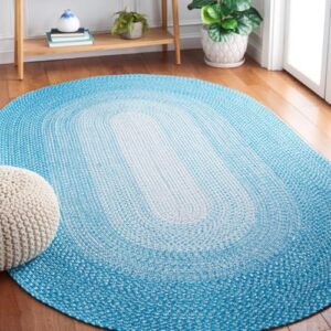 safavieh braided collection area rug - 3' x 5' oval, aqua, handmade farmhouse, ideal for high traffic areas in living room, bedroom (bra220j)