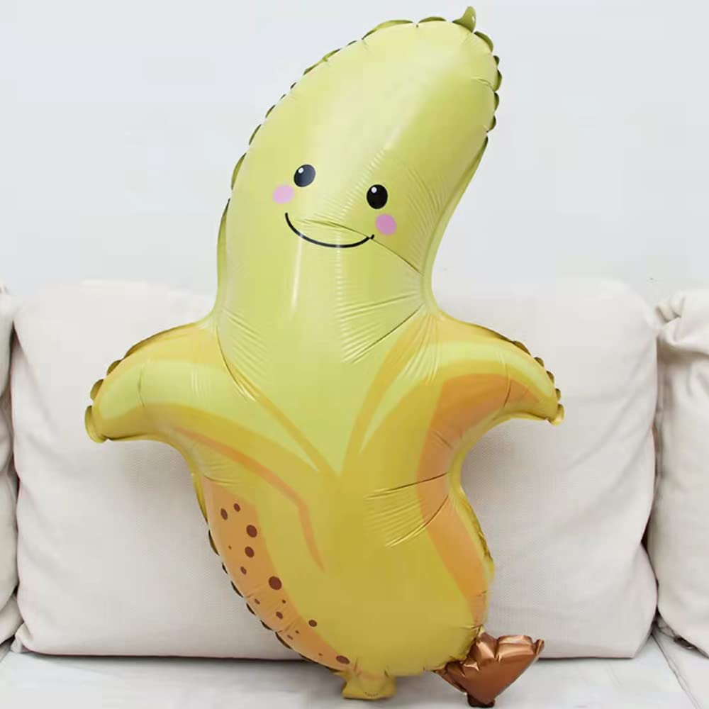 HORUIUS Banana Balloons Fruit Banana Foil Mylar Balloons for Baby Shower Banana Themed Party Birthday Decoration Supplies 28 inch 5PCS