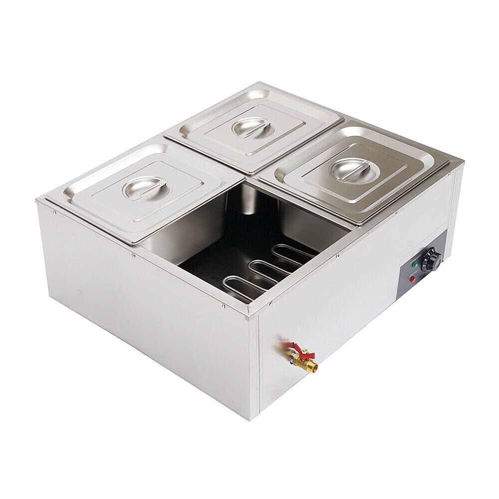 Steam Table Food Warmer 4-Pan Countertop Steam Table Buffet Warmer Temp Control Commercial Electric Bain Marie Food Warmer Large Capacity for Restaurants, Catering 850W 10.6Qt/Pan