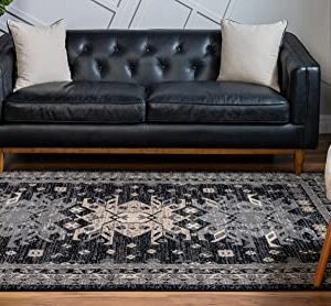 Rugs.com Heris Collection Rug – 9' x 12' Black Medium Rug Perfect for Living Rooms, Large Dining Rooms, Open Floorplans