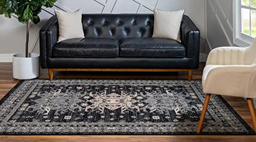 Rugs.com Heris Collection Rug – 9' x 12' Black Medium Rug Perfect for Living Rooms, Large Dining Rooms, Open Floorplans