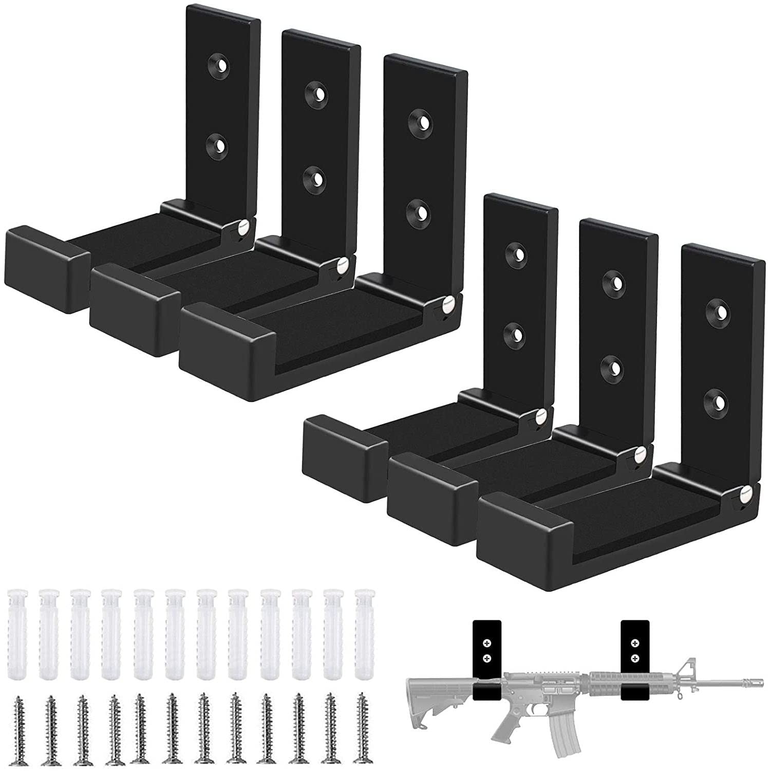 GOHIKING 6PCS Folding Wall Hooks,Indoor Gun Racks with Soft Padding,Excellent for Hanging or Storing Any Long Gun,Shotgun,Rifle,Sword and Bow,Sturdy Wall Hook Wall Mount (Black)