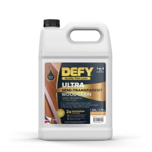 defy ultra semi-transparent outdoor wood stain and sealer in one – natural pine, 1 gallon, deck stain and sealer | rich color and satin sheen for all wood types