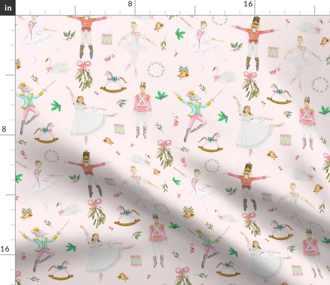 Spoonflower Fabric - Nutcracker Ballet Pink Winter Holiday Christmas Watercolor Swan Fairy Printed on Petal Signature Cotton Fabric by The Yard - Sewing Quilting Apparel Crafts Decor