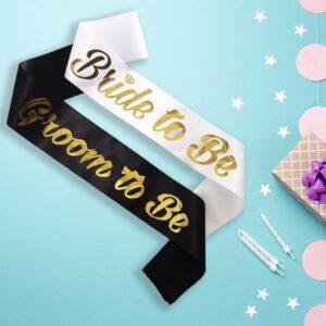 HAPRTY Bride to Be and Groom to Be Sash, 2 Pieces White and Black Bachelorette Sash for Bridal Shower Engagement Party Decorations Supplies