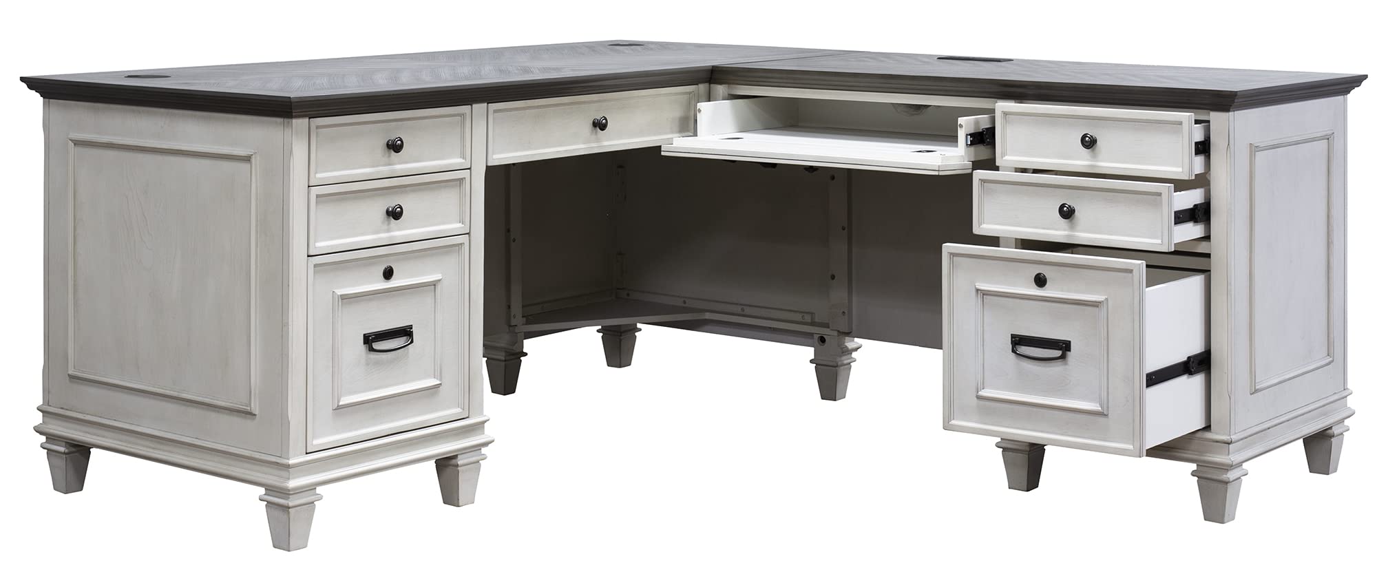 Martin Furniture Hartford Wood L-Desk and Return, Writing Table and Return, Office Desk and Return, White