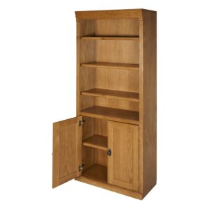 Martin Furniture Huntington Oxford Wood Bookcase with Doors, Storage Cabinet, Office Shelves, Wheat, Brown (HO3072D/W)