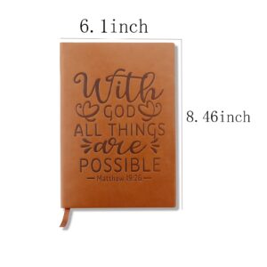 LBWCER Christian Gifts Faith Can Move Mountains Leather Notebook for Friends Son Daughter Religious Birthday Christmas for Dad Mom (with god)