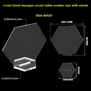 Senbota 32 Sets Hexagon Acrylic Blank With Stand,DIY Clear Hexagon Place Cards, Acrylic Table Numbers Sign for Wedding Table Decor