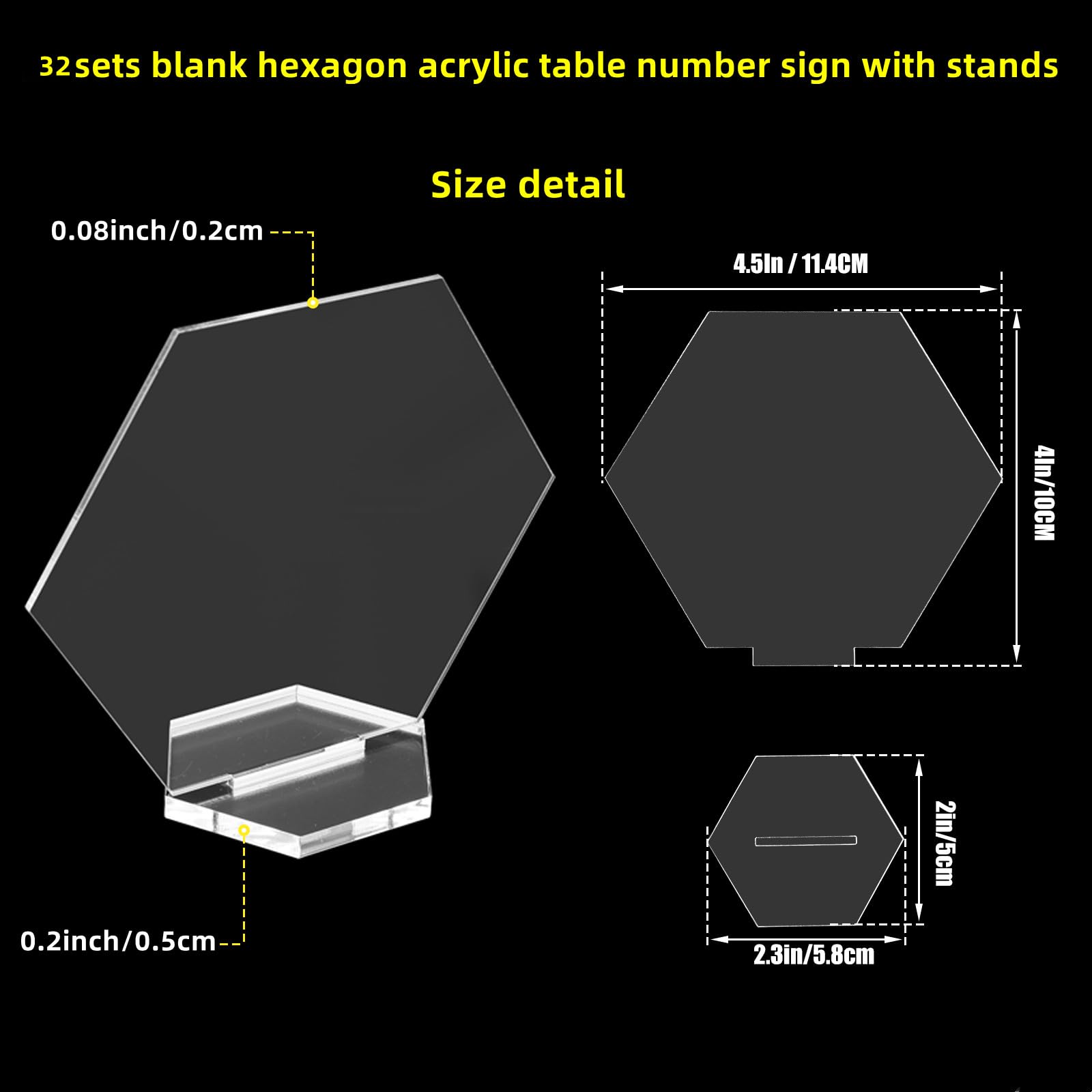 Senbota 32 Sets Hexagon Acrylic Blank With Stand,DIY Clear Hexagon Place Cards, Acrylic Table Numbers Sign for Wedding Table Decor