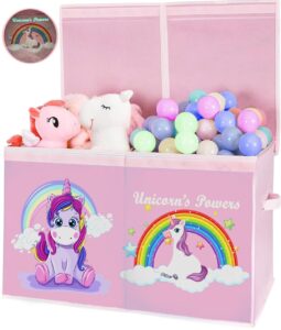 ninostar girls unicorn toy storage chest glowing décor functional organizer cube drop fabric box with handles perfect for games, parties, birthdays