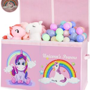 NINOSTAR Girls Unicorn Toy Storage Chest Glowing Décor Functional Organizer Cube Drop Fabric Box with Handles Perfect for Games, Parties, Birthdays