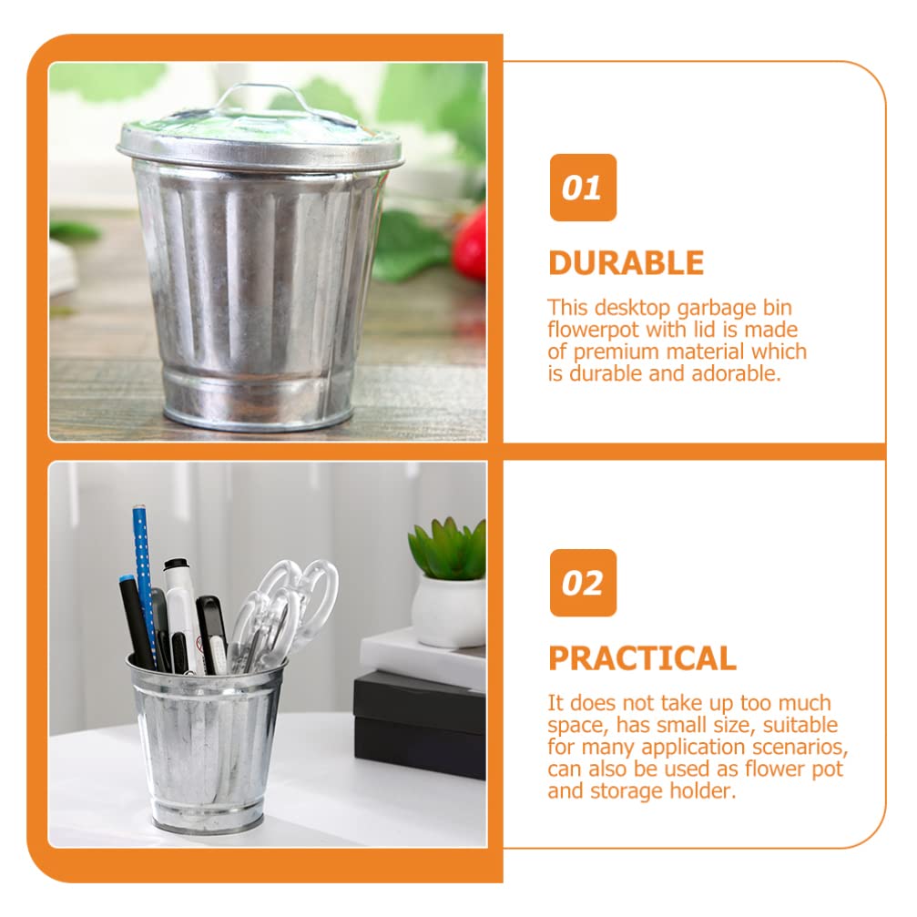 Gadpiparty Bin Bin 3pcs Mini Desktop Wastebasket with Lid Metal Table Flowerpot Countertop Trash Can Garbage Bin Rubbish Bucket Pencil Holder Pen Cup Makeup Brush Holder Metal Waste