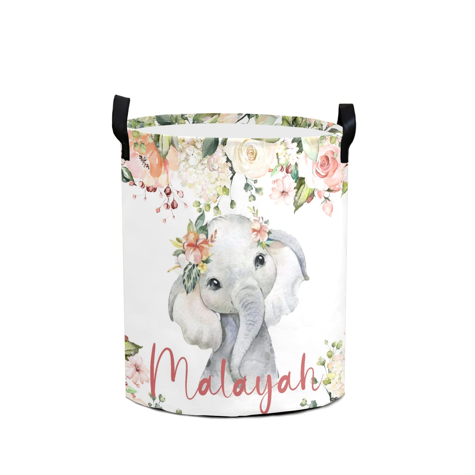 Personalized Laundry Baskets Custom Laundry Hamper Collapsible Clothes Storage Basket with Handle for Bathroom Living Room Bedroom (Baby elephant 02)