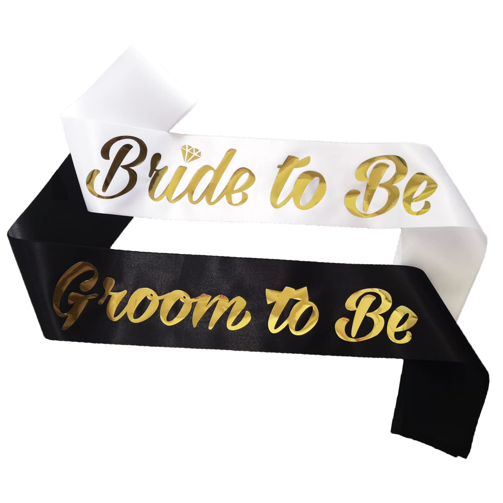 HAPRTY Bride to Be and Groom to Be Sash, 2 Pieces White and Black Bachelorette Sash for Bridal Shower Engagement Party Decorations Supplies