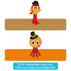 DIY Thanksgiving Turkey Craft Kits 12 PCS Fall Headbands Crowns Hats Party Decoration Supplies for Kids School Holiday Activity