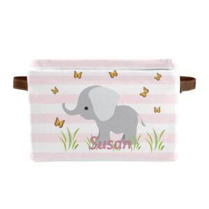 personalized elephant butterfly grass canvas storage bins with name organizer bin storage basket with handles for gift baskets book bag (1 pack)