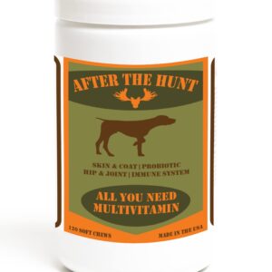 After The Hunt All You Need Complete Dog Multivitamin - Daily Vitamins for Skin & Coat Hip & Joint Digestion & Immune System - Glucosamine Omega 3 6 9 & Probiotics - 120 ct