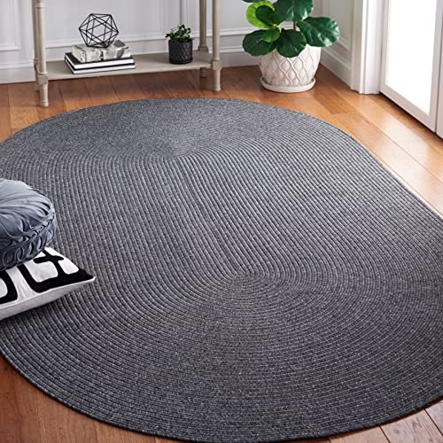 SAFAVIEH Braided Collection Area Rug - 8' x 10' Oval, Black, Handmade Farmhouse, Ideal for High Traffic Areas in Living Room, Bedroom (BRA201Z)