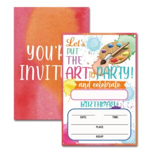 shiel-even paint art party invitation, art party paint splatter birthday party invitations with envelopes, art painting birthday party invitations, art party supplies, pack of 20 (dlm218)