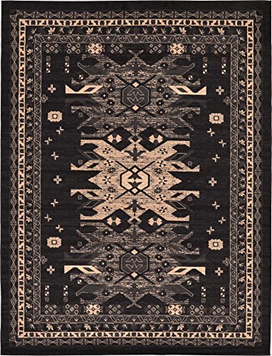 Rugs.com Heris Collection Rug – 9' x 12' Black Medium Rug Perfect for Living Rooms, Large Dining Rooms, Open Floorplans