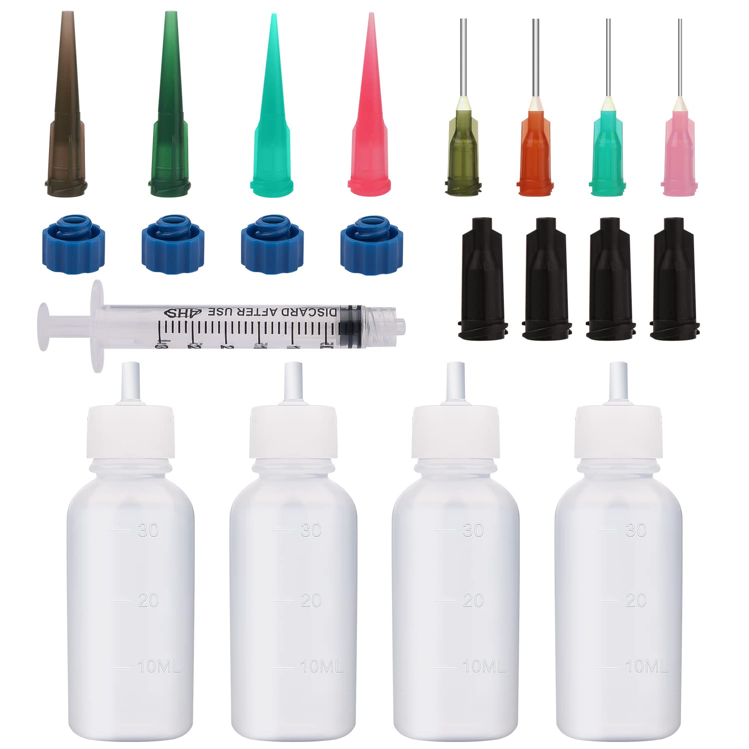 AIEX 21pcs Needle Bottle Set, 30ml Glue Applicator Bottle with Blunt Needle Tips 14ga 16ga 18ga 20ga Plastic Dropper Bottle Syringe Glue Applicator for DI