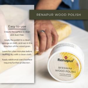 Renapur Premium Beeswax Wood Polish - Natural Furniture Polish & Conditioner - Nourishes, Polishes, and Protects All Wood Types - Food-Safe - Ideal for Wooden Surfaces & Furniture (6.7 fl oz)